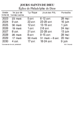 Calendrier de poche des jours saints